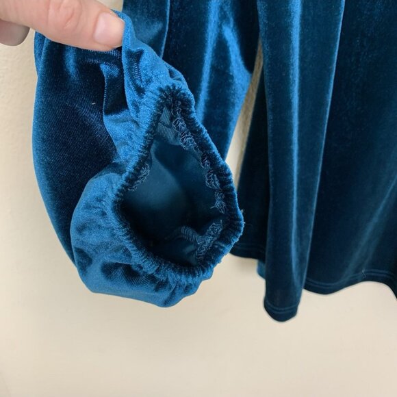 Shein Womens XL Velour Velvet Blouse Teal Holiday Party Fairy Goth Boho Popover - Picture 8 of 13